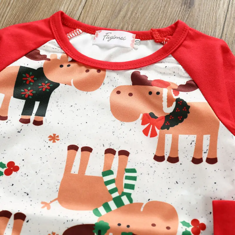 Рождественский комплект одежды для новорожденных мальчиков и девочек от 0 до 24 месяцев, футболка с длинными рукавами и рисунком оленя топ+ штаны Рождественский наряд Осенние костюмы