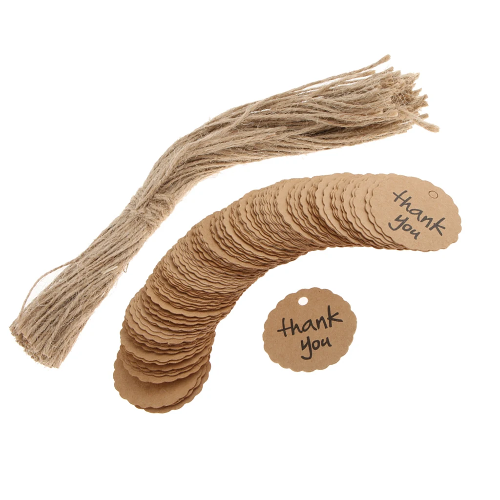 100pcs Card Tag, Kraft Paper Gift Tags with Natural Jute Twine for Key Bottle
