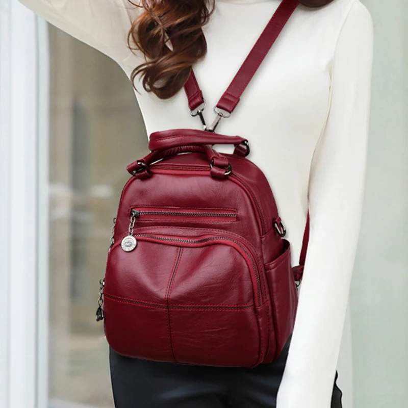  Multifunction Women Backpacks Female Shoulder Bag School Bags For Teenage Girls Designer Leather Wo - 33000274015