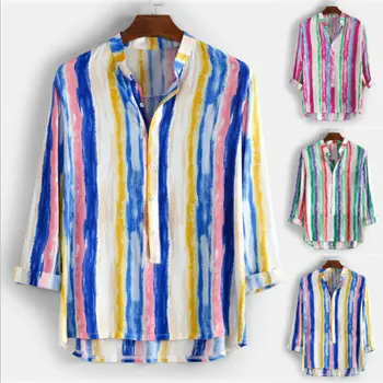 

Modis Korean Men Shirts Vintage Autumn Long Sleeve Cotton Striped Shirts Casual Loose Tops Tee Masculina Male Shirt Plus Size