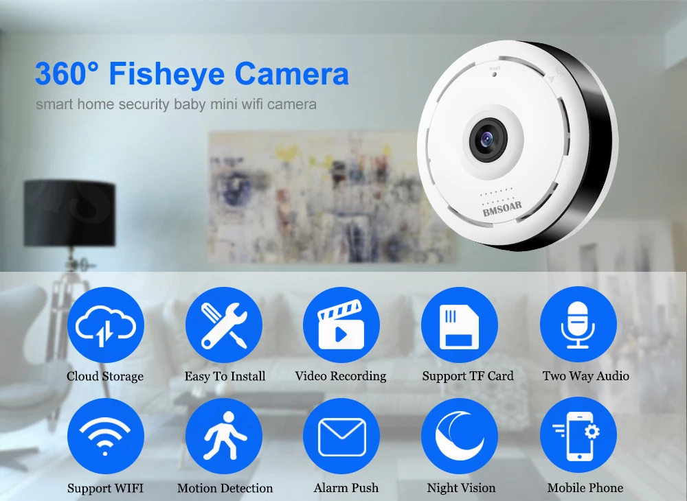 Bmsoar wifi камера 360 градусов панорамный рыбий глаз 960P HD мини беспроводная IP камера Домашняя безопасность CCTV P2P Облако