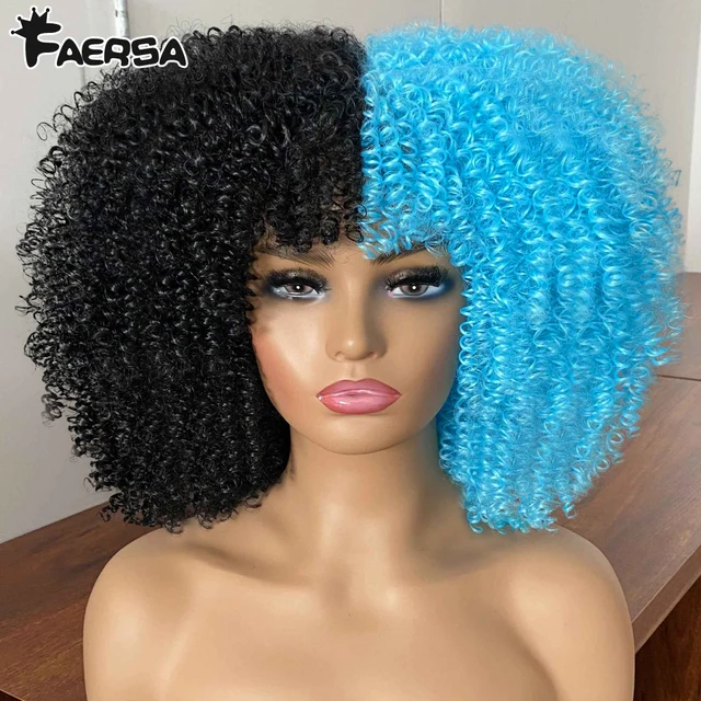Short Hair Afro Kinky Curly Wig For Black Women Cosplay Blonde Synthetic Natural Red Wigs African Ombre Glueless HighTemperature BlackBlue