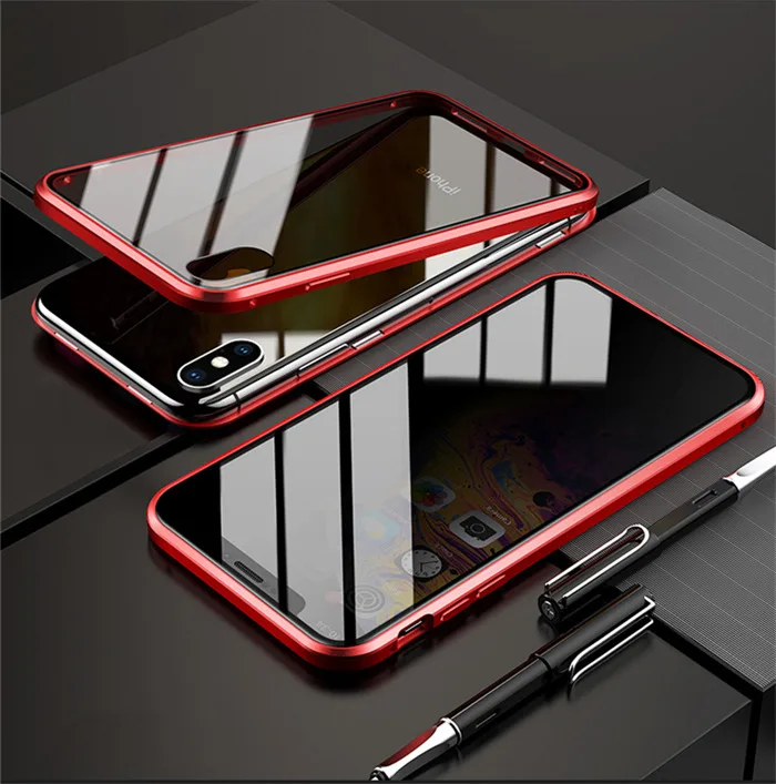 Красный Модный металлический чехол с магнитной адсорбцией для iPhone XS Max XR XS X 7 8 Plus, защитный Магнитный чехол - Цвет: Красный