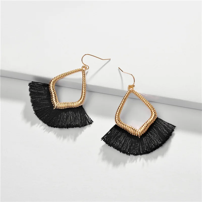 

Trendy Gold Teardrop Alloy Hollow Drop Earrings Multicolor Fan-shape Fringe Drop Earrings for Woman Fashion Jewelry