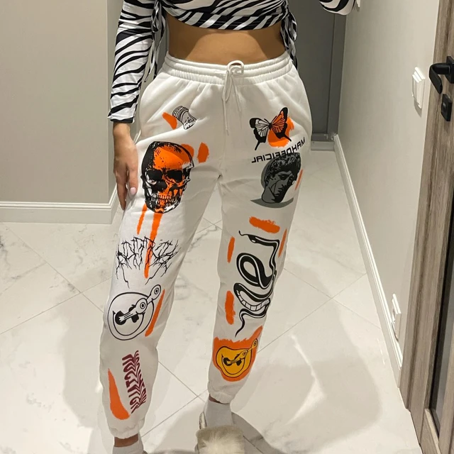 InstaHot Women Sweat Pant Harajuku Cartoon Printed Trousers Jogger  Drawstring Cargo Pant Streetwear Casual Sweatpant Autumn