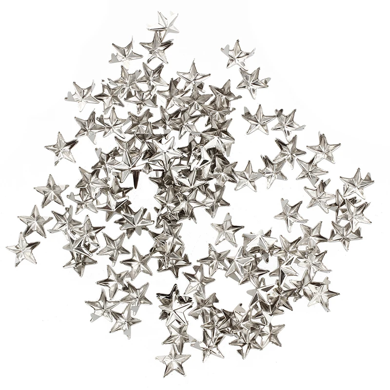 

100 X silver star Rivets for bag/shoes/gloves 10mm