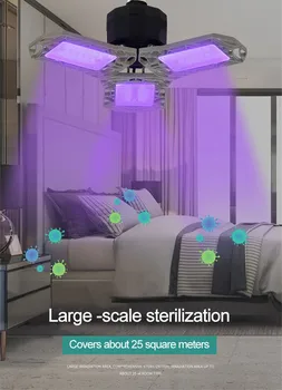 

60W E27 Deformation Dual-use Folding Light No Radar Induction Ultraviolet Garage Light Disinfection Lamp Folding Light Steriliz