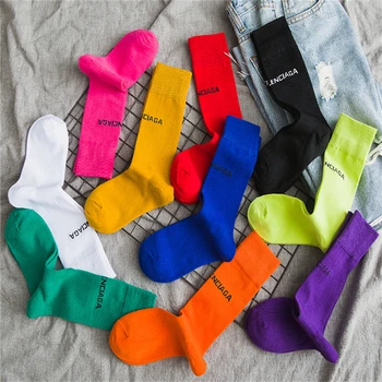 

Pure Color 10 Letters Socks Casual Harajuku Fluorescent Green Tube Socks Men and Women Unisex Cotton Girls Winter Happy Socks