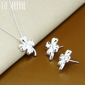 

DOTEFFIL 925 Sterling Silver Clover Flower Necklace Earrings For Fashion Women Charm Jewelry Jewelry Sets