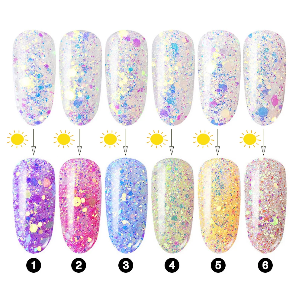 Nail Art Decoration Dream Colorful Sequin Change Color When it Comes to light Glitter Shiny Hexagon Paillette Toenail Eye Makeup (8)