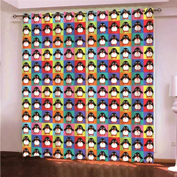 

Animal Penguin Letters Colors 2 Panels/Set Window Curtain Block out Fabric Drapes Darkening Thermal Insulate Bedroom Living