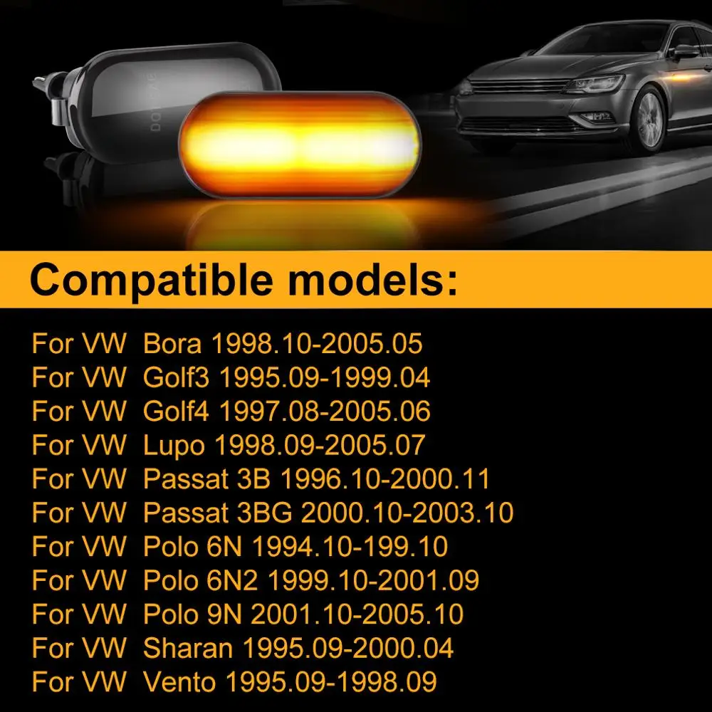 2 шт. светодиодный динамический светильник s боковой маркер указатель поворота светильник мигалка Индикатор для Volkswagen Bora Golf 3 4 Passat 3BG Polo SB6
