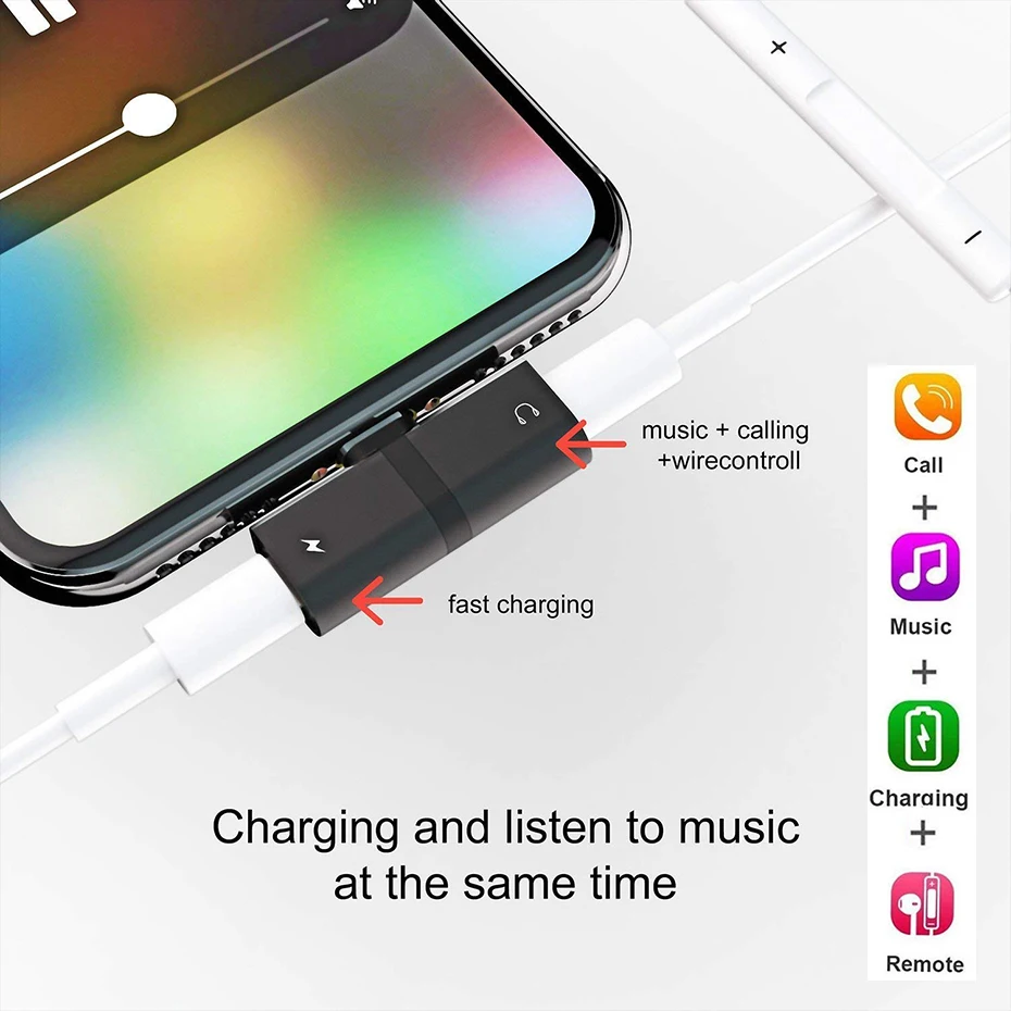 Адаптер IOS для iPhone 7 8 Plus X XS MAX Adaptador iPhone OTG 2 в 1 два порта адаптеры для наушников зарядное устройство аудио сплиттер