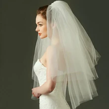 Модная свадебная вуаль, простая фатиновая белая слоновая кость, двухслойная свадебная вуаль, дешевые аксессуары для невесты, 75 см, короткие женские вуали с гребешком