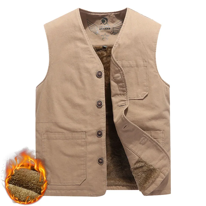 Жилет мужской зимний из хлопка с несколькими карманами и V образным