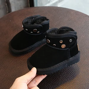 Черный Claladoudou/13,5-15,5 см брендовые зимние ботинки из натуральной кожи модные зимние ботинки с заклепками для маленьких мальчиков и девочек - Цвет: Черный