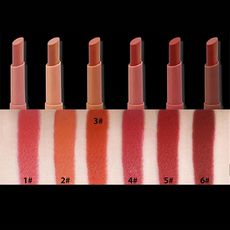 6 Colors Velvet Lipstick Not Sticky Cup Long-lasting Smudge-proof Water-resistance Colorfast Silk Lipstick Makeup Tools