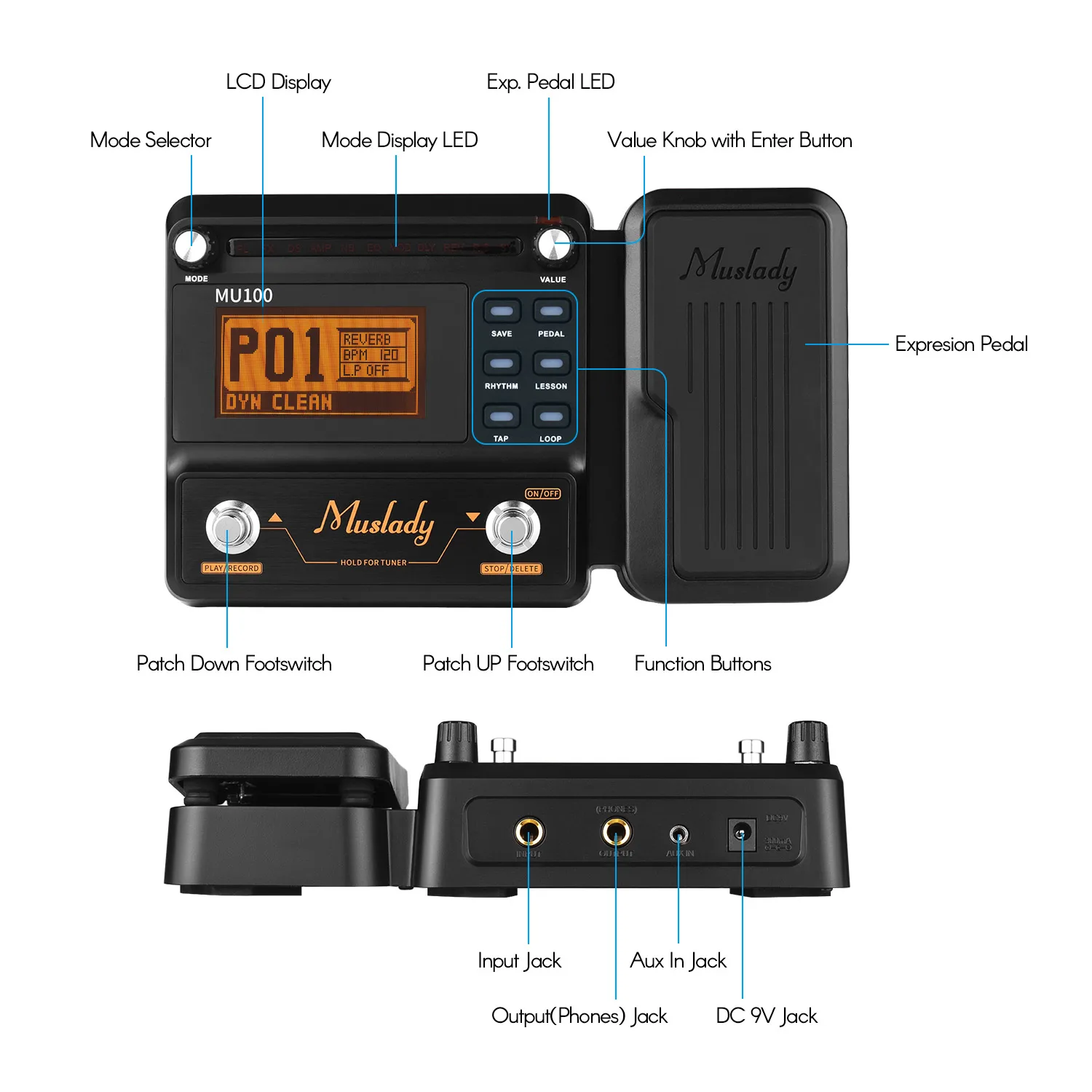 Процессор Muslady MU100 педаль эффектов для электрогитары Гитара мульти поддерживает