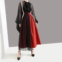 Johnature Autumn Korean New Women Pleated Skirt Streetwear Fashion Spliced Mesh High Waist All-match Female Lace Skirts