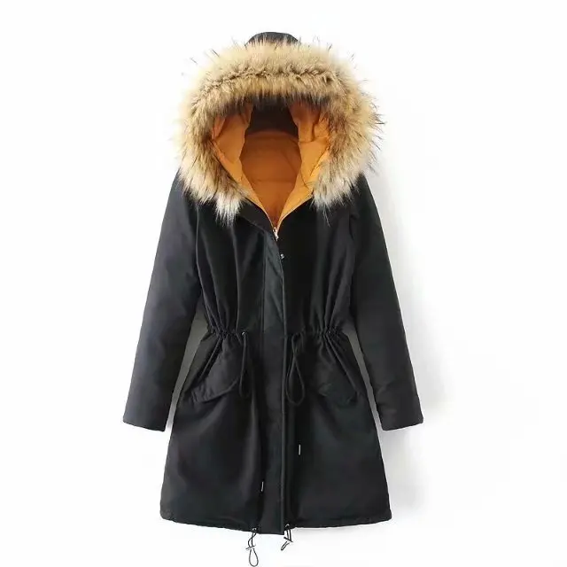 

Western Style Winter Women's Thick Warm Reversible Mid-length Hooded Solid Color Fur Collar down Jacket
