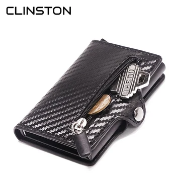 

New RFID Blocking Slim Carbon Fiber Leather Wallet Metal Card Case Coin Pocket Purse Minimalist Aluminum Wallet ID Card Holders