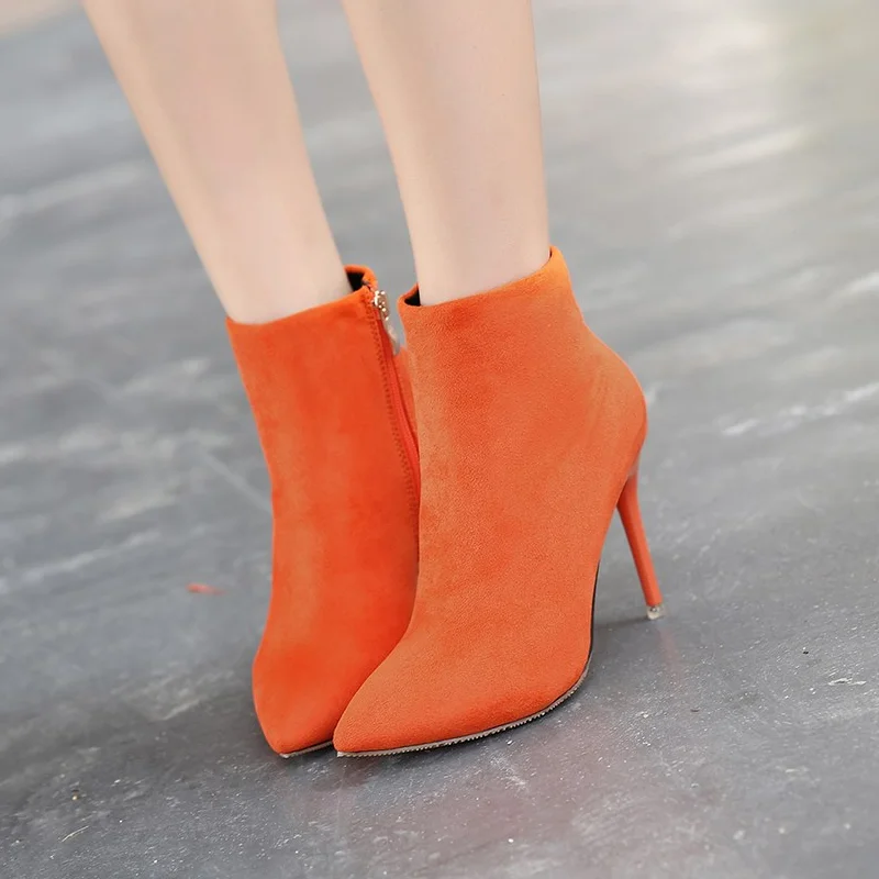 

Short Pointed Side Zipper Boots Multi-color Optional 2019 Autumn And Winter Hot Sale Special Offer Fashion High Heel Suede Shoes