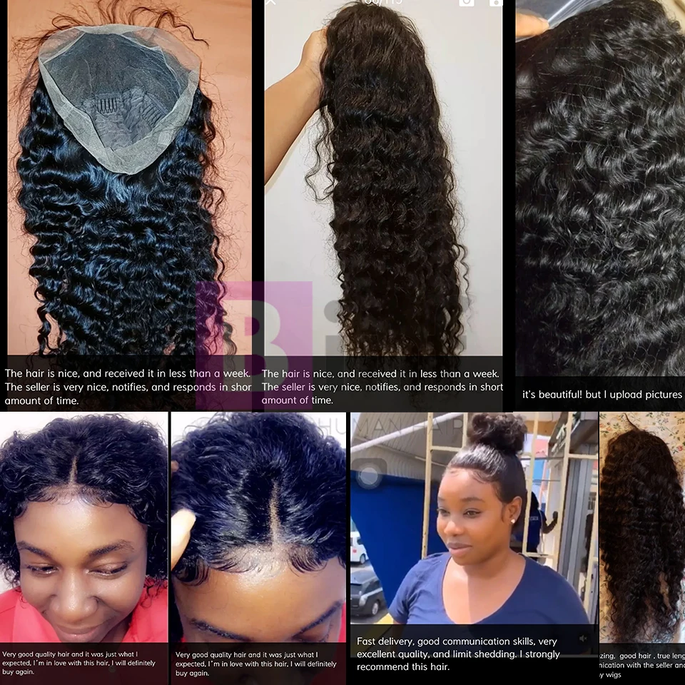 BINF Hair Indian Deep Wave Human Hair Wigs 360 Lace Frontal Wig With Baby Hair Pre-Plucked Remy Hair Natural Black For Women