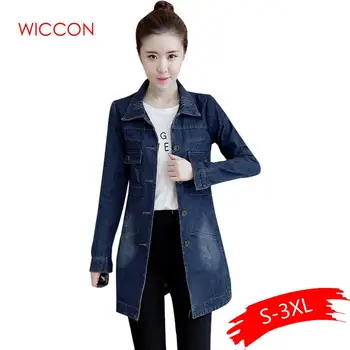 

Autumn Winter Korean Denim Jacket Women Slim Long Base Coat Women's Frayed Navy Blue Plus size Jeans Jackets Coats Cool 5XL A364