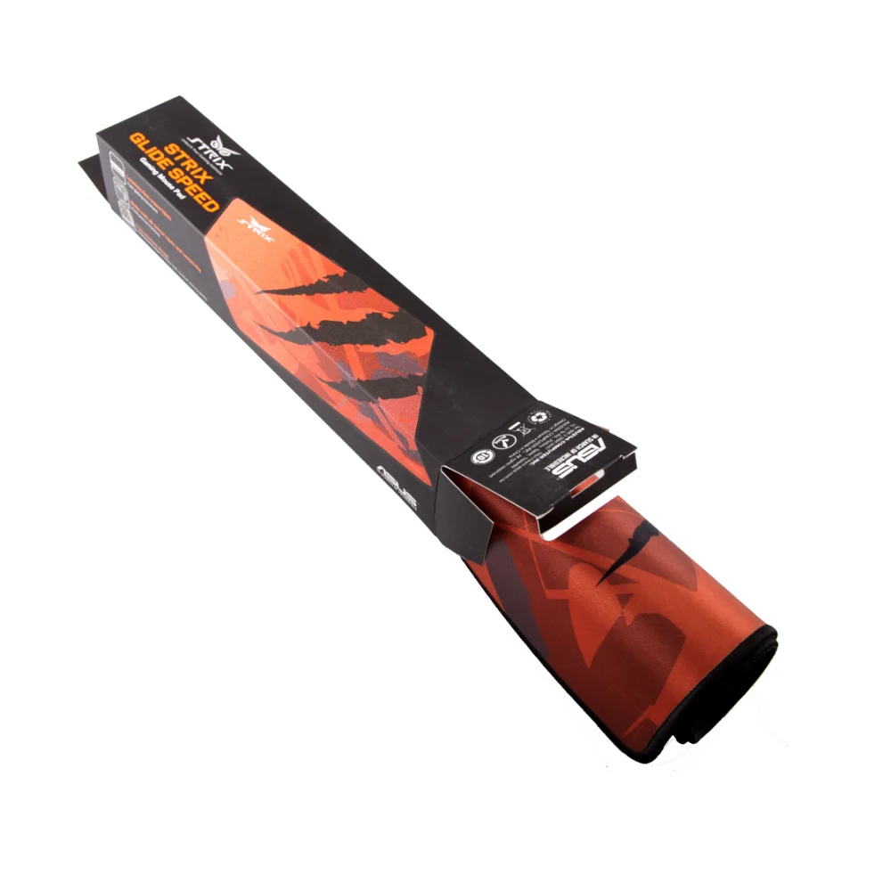 Коврик для мыши ASUS Strix Glide Speed материал- ткань/резина, Speed поверхность, 400 x 300 x 3 мм, цвет: черный/оранжевый