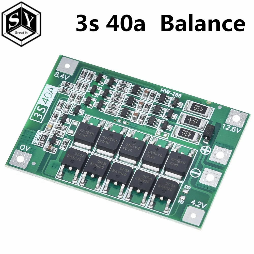 3 S/4S 40A 60A литий-ионный аккумулятор Защитная плата 18650 BMS для электродвигателя 11,1 V 12,6 V/14,8 V 16,8 V