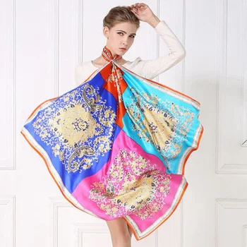 

Women's Square Scarf 100% Silk Shawl Wraps Sunscreen Cape Digital inkjet hand roll-hemmed Stitching Colors 106CM