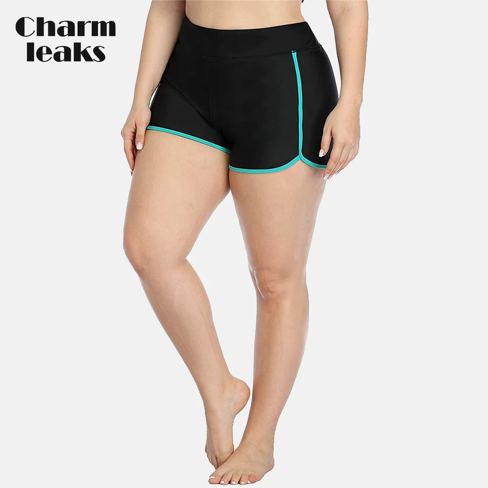 Charmleaks Women's Plus Size Swim Shorts High Waisted Bikini Shorts