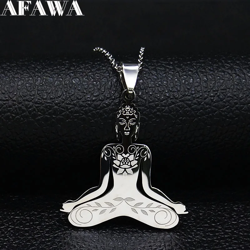 Yoga Buddha Stainless Steel Chain Necklace Women Silver Color Statement ...