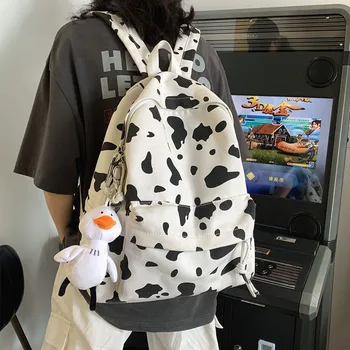 

Cute Milk Cow Printing Women's Backpack Canvas Travel Mochila Women School Bag for Teenager Girls Fashion Rucksack Wholesale