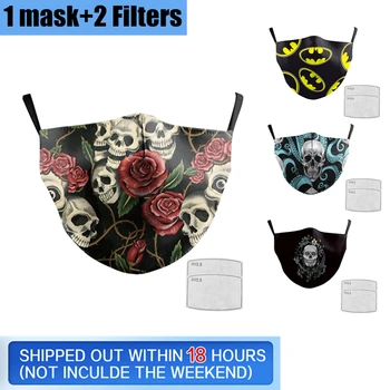 

2020 NEW PM2.5 Rose Skull Print Face Mask Adult Cover Dust Filter Washable Fabric Mask Purifying Air Reusable Maske Protective