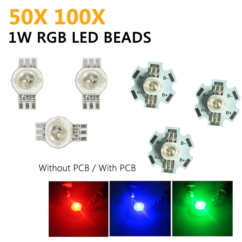 

50/100pcs High Power RGB LED COB Chip DIY watts SMD 1W Red Green Blue With Star PCB Light Beads Round LED Bulb Diodes Lamp