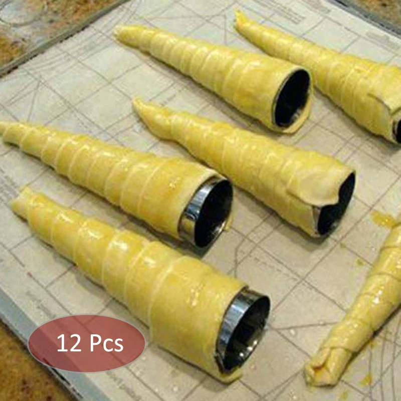 

ERMAKOVA 12 Pcs Pastry Cream Horn Mold Waffle Cone Pastry Roll Horn Croissant Mold Cannoli Tubes Ice Cream Mold Baking Tool