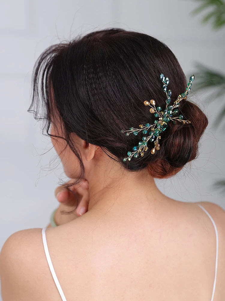 Bohemian Headdress Green Hair Pin Handmade Headpieces Girl Headwear Party For Women Wedding Bridal Hairstyles Jewellery