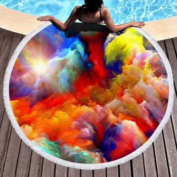 

3D round beach towel bath towel microfiber towel bathrobe beach mat cool color Adult Colorful Quicksand Pattern