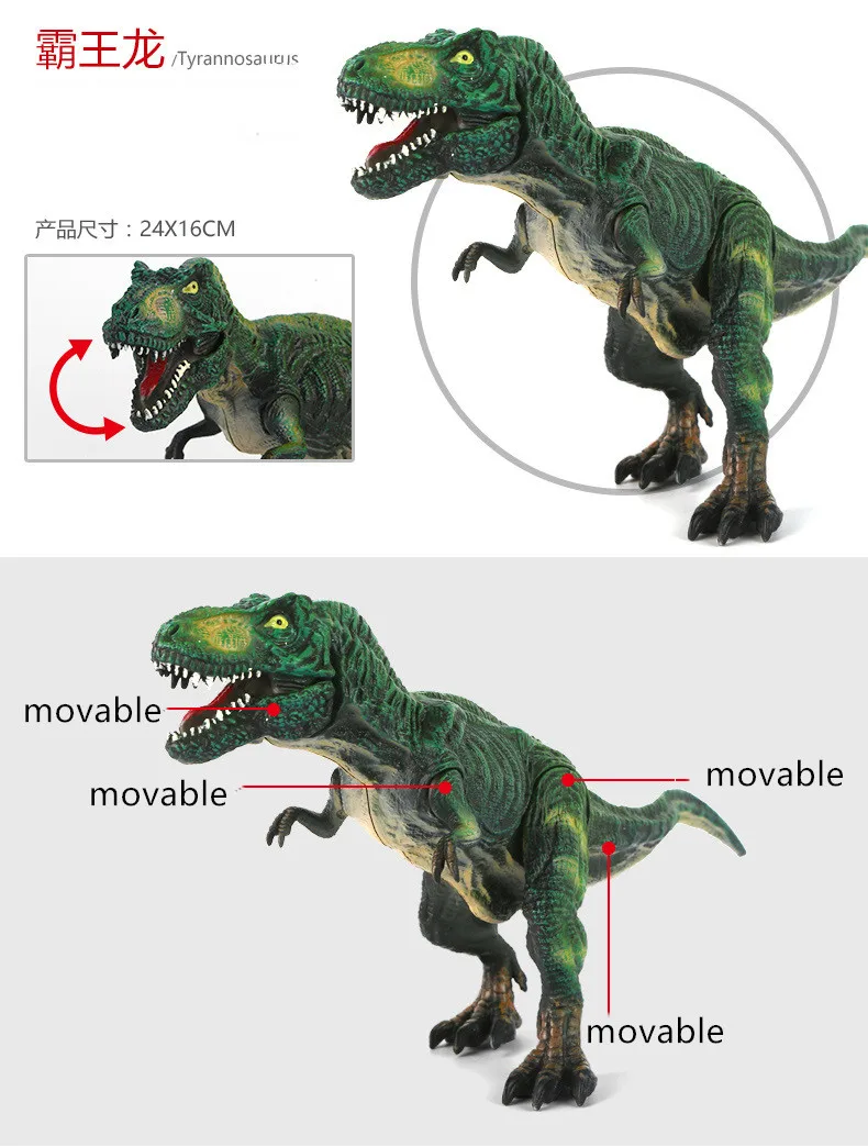 1 шт., 20-28 см, модель подвижного динозавра, Парк Юрского периода, детские игрушки, T-REX, трицератопс, Брахиозавр