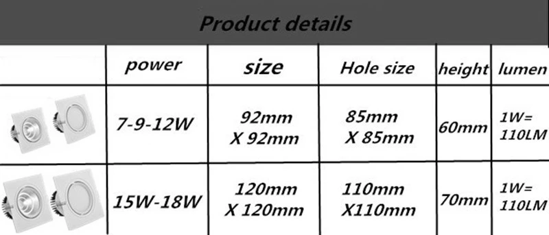 Dimmable-high-quality-recessed-LED-Downlights-7W-9W-12W-15W-18W-COB-LED-Spot-light-AC85