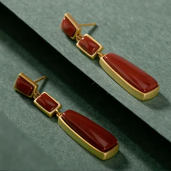 

Uglyless Simple Geometric A bunch of Square Earrings for Women Natural Agate Jade Dangle Earrings Real 925 Silver Brincos Jewel