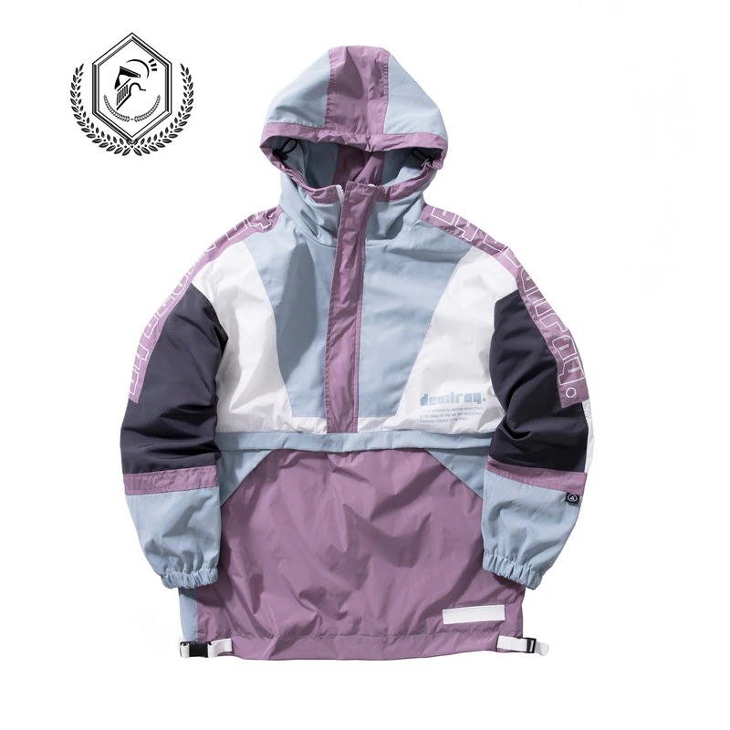 Golomise Мужская модная свободная уличная куртка с принтом, повседневное лоскутное пальто в стиле хип-хоп с капюшоном - Цвет: Pink