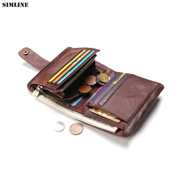 

2019 Genuine Leather Wallet Men RFID Vintage Short Wallets With Coin Pocket Small Zipper Purse card Holders Man Purses Money Bag