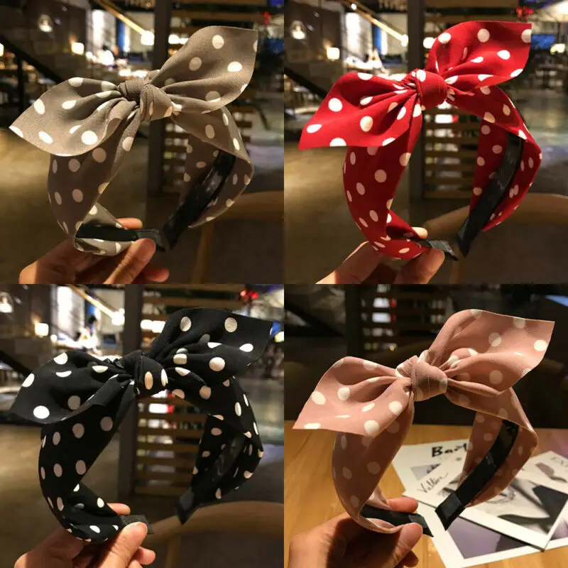 

Sweet Fashion Womens Headband Girls Twist Hairband Bow Knot Cross Tie Small Dot Print Headwrap Circle HeadBands Cute Headwear