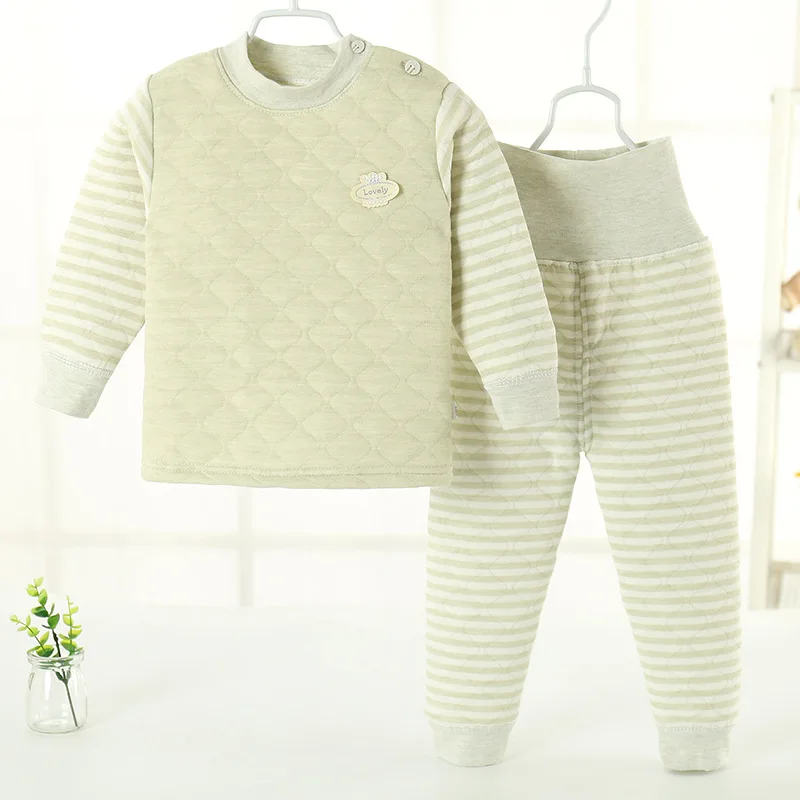 Одежда для маленьких девочек зимние комплекты Одежда для новорожденных мальчиков Комплекты для детей трехслойный утепленный бархатный костюм с высокой талией для младенцев