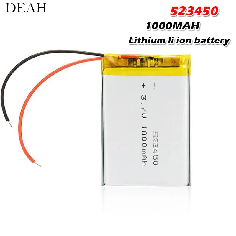 

3.7V 1000mAh 523450 Polymer Lithium Rechargeable Battery Li-ion Battery For GPS Smart Phone DVD MP3 MP4 MP5 Led Lamp Lipo cell