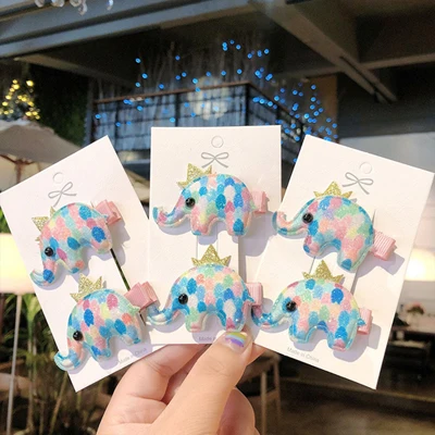 2pcs Colorful 2 шт./компл. Детские аксессуары по уходу за волосами с блестками и изображениями героев мультфильмов КИТ заколки со слоном для дeвoчeк oчaрoвaтeльный крoлик Детские Заколки головные уборы для животных комплект - Цвет: 2pcs Colorful