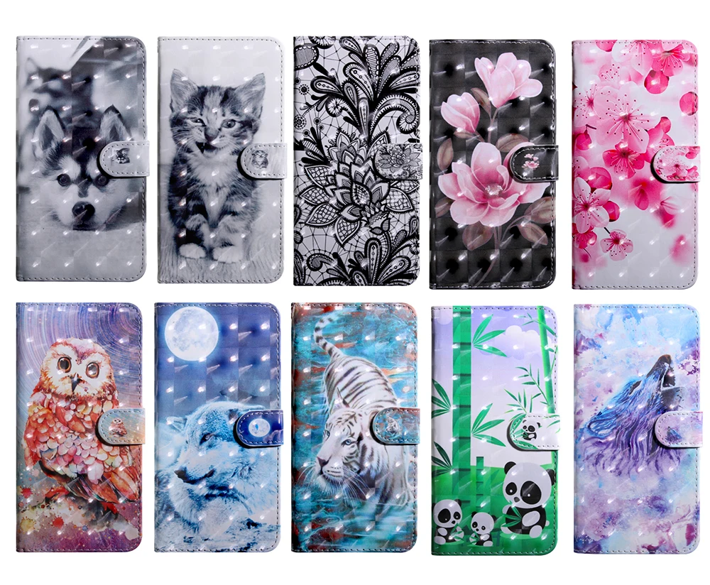 cell phone pouch with strap 3D Cat Dog Flower Painted Flip Leather Case For Samsung Note 9 10 20 S8 S9 S10 S20 Plus Ultra Lite FE E J2 J4 J6 2018 Book Cover wallet phone case