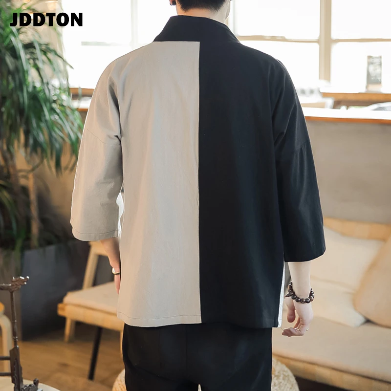 JDDTON весеннее мужское льняное кимоно модный Свободный длинный кардиган винтажная